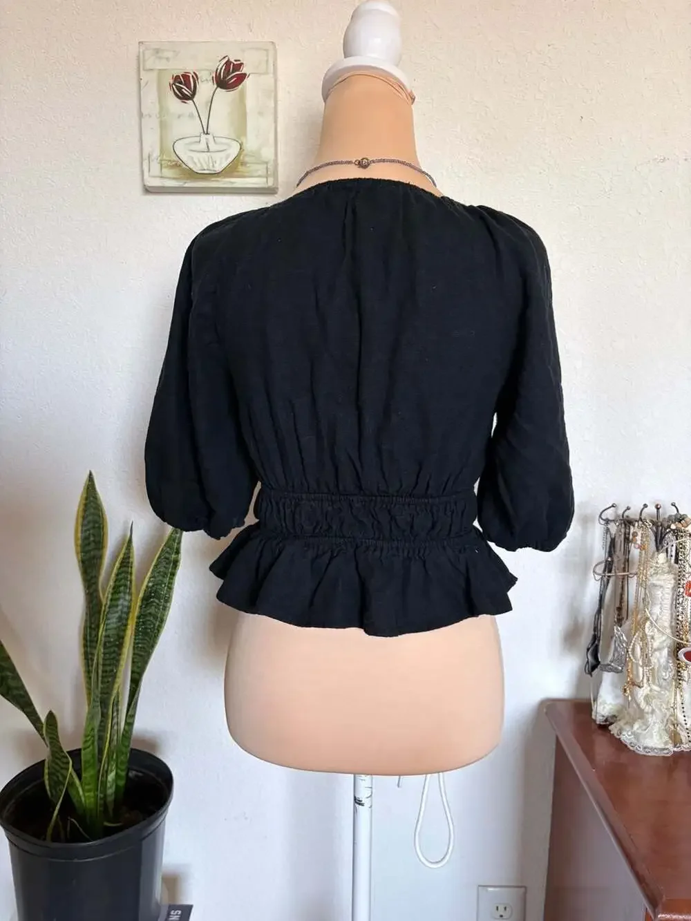 Abercrombie & Fitch Black Ruched Peplum Top
